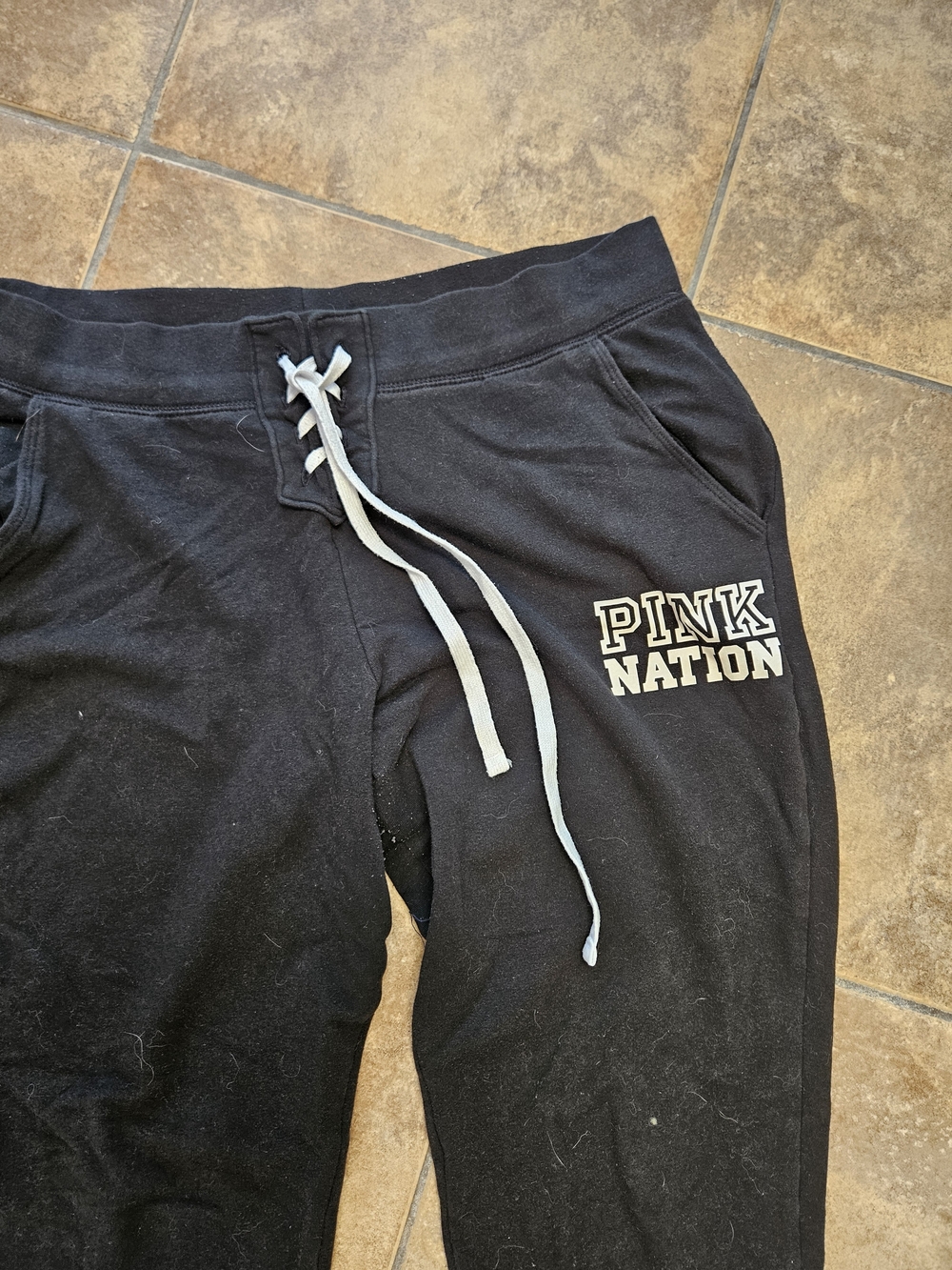 PINK Victoria's Secret Black Sweatpants with Light Gray Drawstring